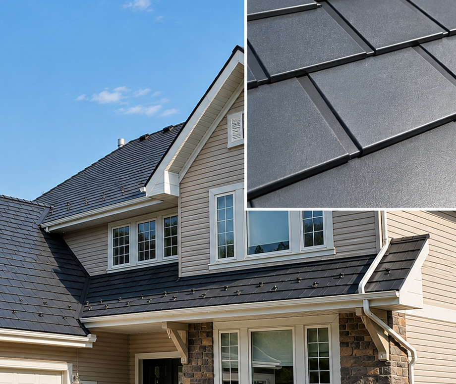 Aluminum Metal Roofing Illustration with a Close-Up of Interlocking Shingles for Midwest City, OK