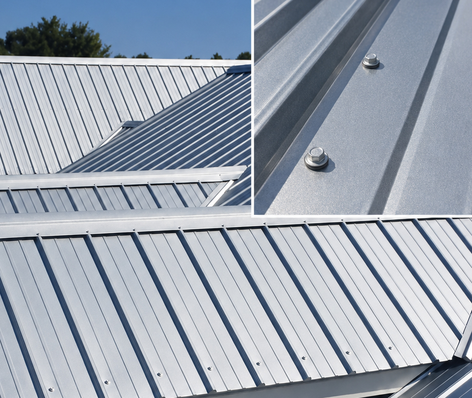 Exposed-Fastener Metal Roofing Illustration with a Close-Up of Hex-Head Screws for Oklahoma City, OK