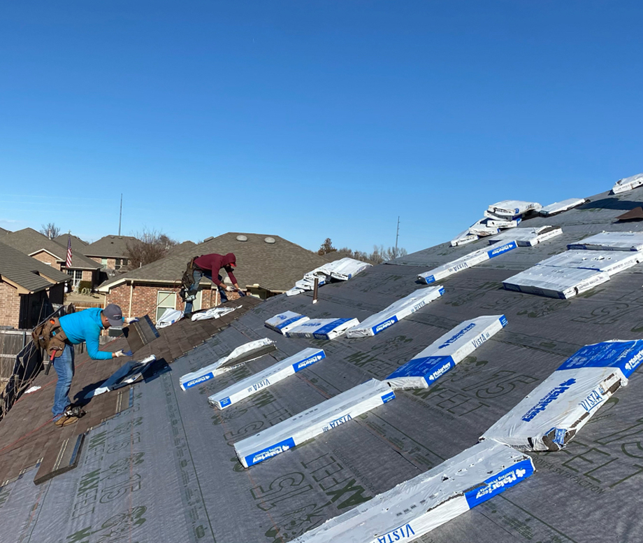Shingle Bundles on a Roof Illustrating Roof Replacement Services for Yukon and Oklahoma City, OK