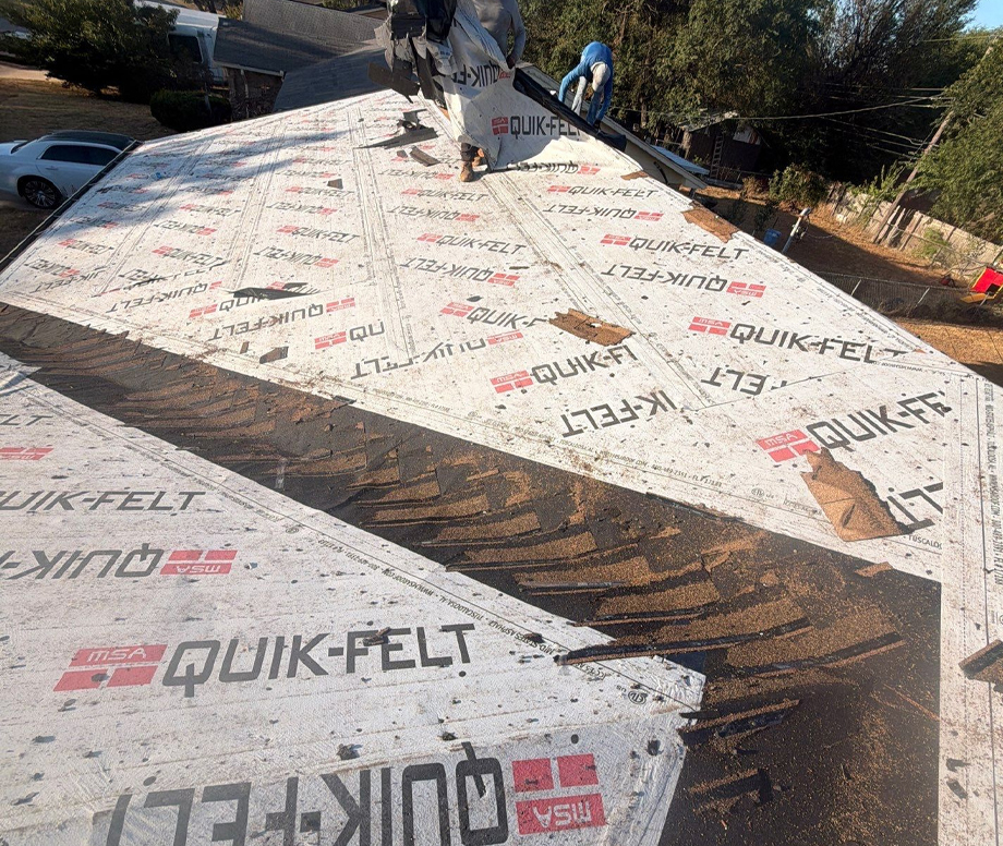 Roofing Underlayment and Exposed Decking Illustrating the Roof Replacement Process for Midwest City and Edmond, OK