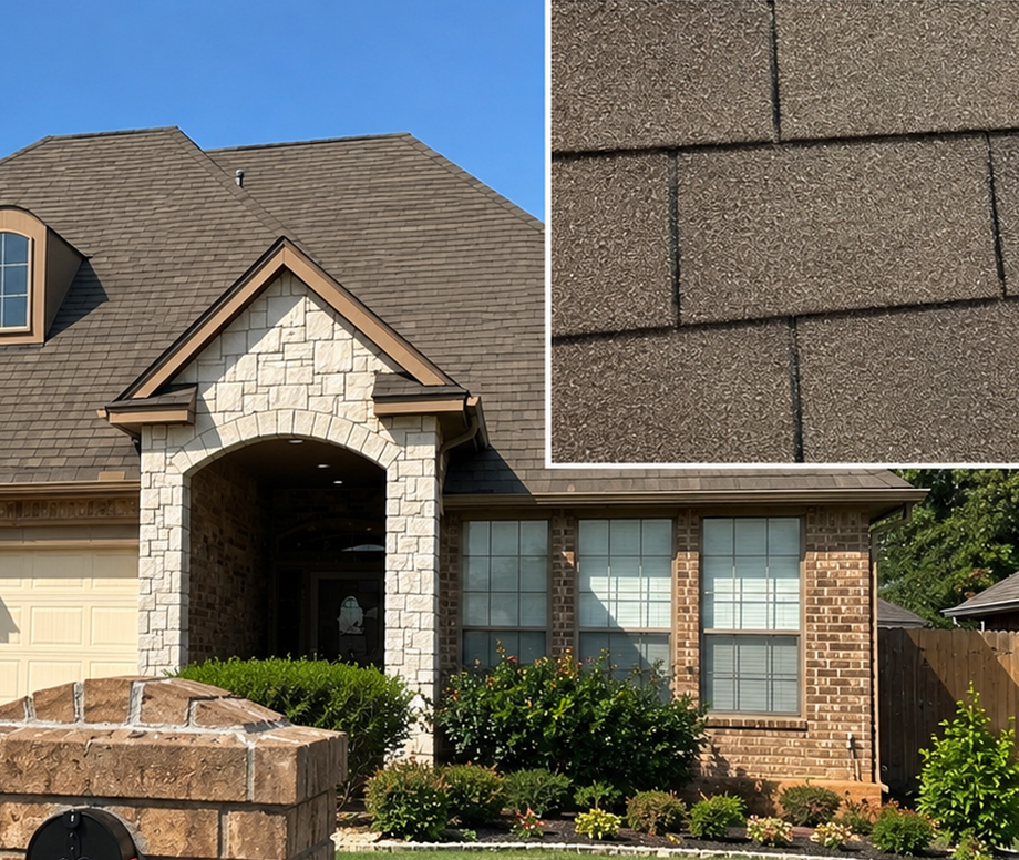 Three-Tab Shingle Roofing Illustration with a Close-Up of Flat Roof Shingles for Midwest City, OK